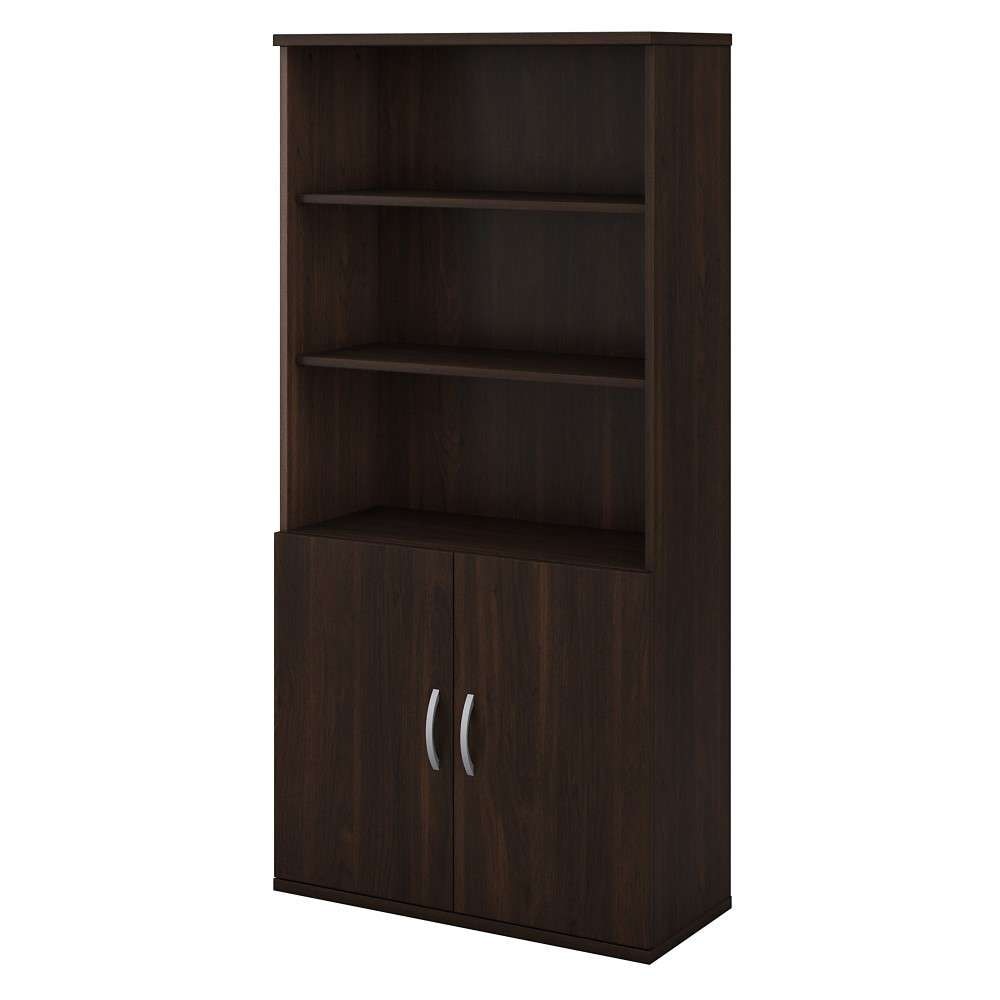 Bush Furniture - Studio C Tall 5 Shelf Bookcase with Doors in Black Walnut - STC015BW veiw 2