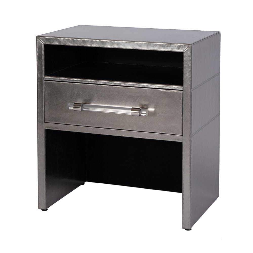 Butler Specialty Company - Allman 24 in. W Rectangular Wood and Leather 1 Drawer Nightstand w Open Shelf, Silver - 5949435 view 1