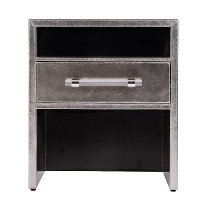 Butler Specialty Company - Allman 24 in. W Rectangular Wood and Leather 1 Drawer Nightstand w Open Shelf, Silver - 5949435 view 3