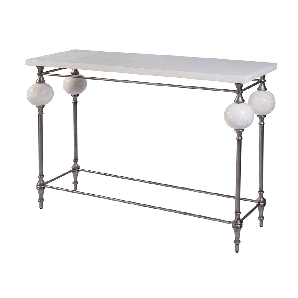 Butler Specialty Company - Amadeo 49 in. W Rectangular Stone and Metal Console Table, White, Silver - 5914070 View 1
