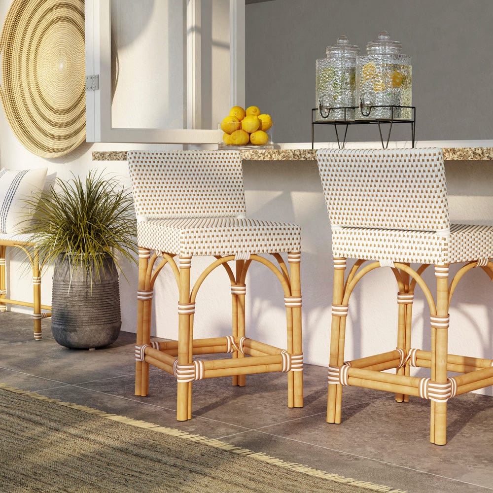 Butler Specialty Company - Amalfi 24.5 in. Seat Height Outdoor Counter Stool w Back, Beige and White - 5982433 view 4