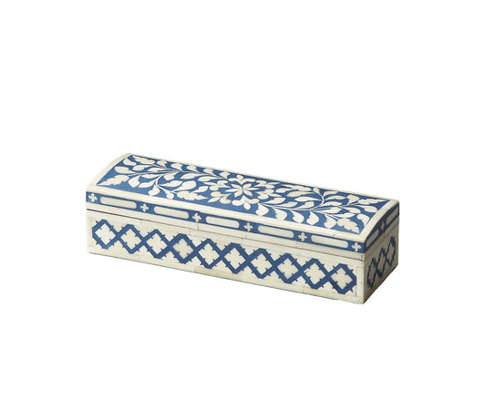 Butler Specialty Company - Hors D'oeuvres - Amanda 12 in. W Rectangular Bone Inlay & Wood Accent Storage Box, Blue - 3232016