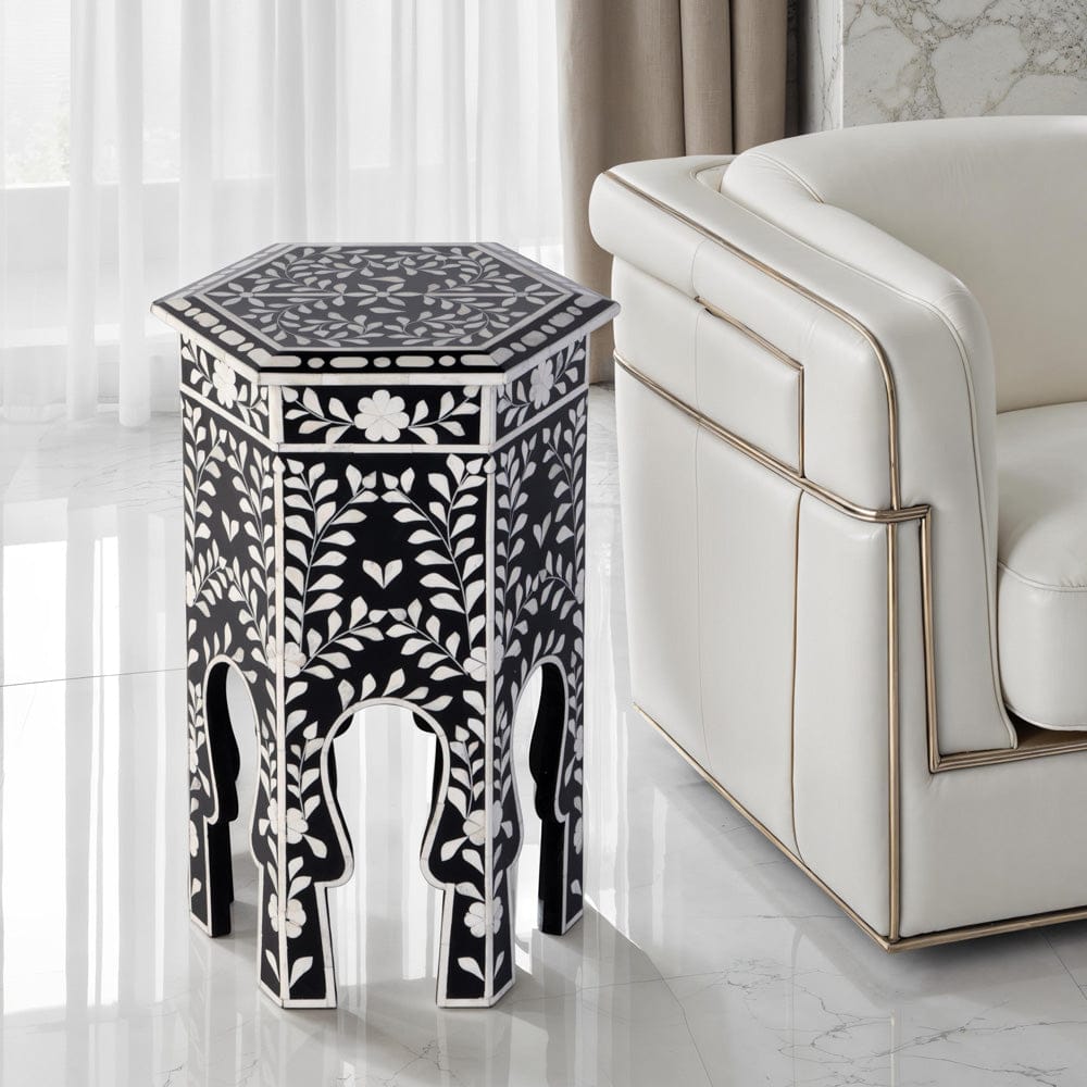 Butler Specialty Company - Amaya 16 in. W Hexagon Bone Inlay Side Table, Black, White - 5895318 view 4