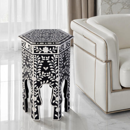 Butler Specialty Company - Amaya 16 in. W Hexagon Bone Inlay Side Table, Black, White - 5895318 view 4