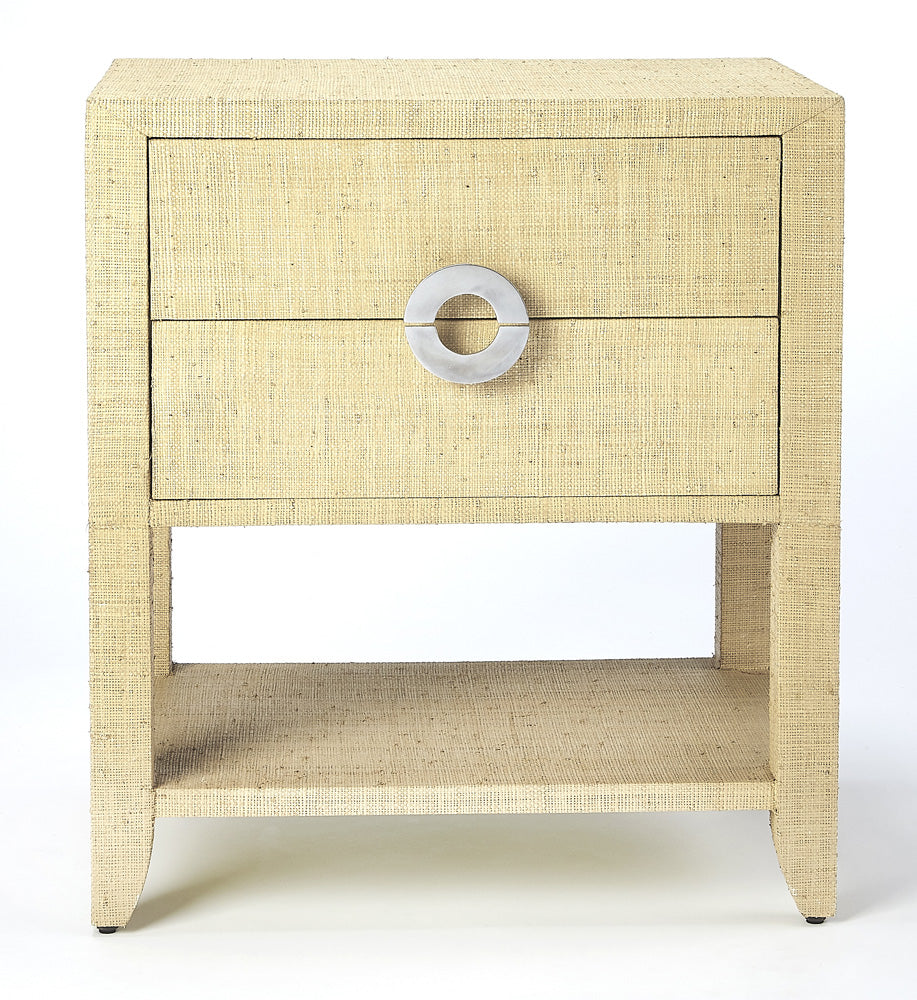 Butler Specialty Company - Amelle 24 in. W Rectangular Raffia 2 Drawer Nightstand, Cream/Yellow - 4357349