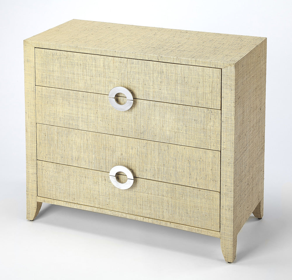 Butler Specialty Company - Amelle 4-Drawer Raffia Accent Chest, Cream, Yellow - 4483349_CLOSEOUT