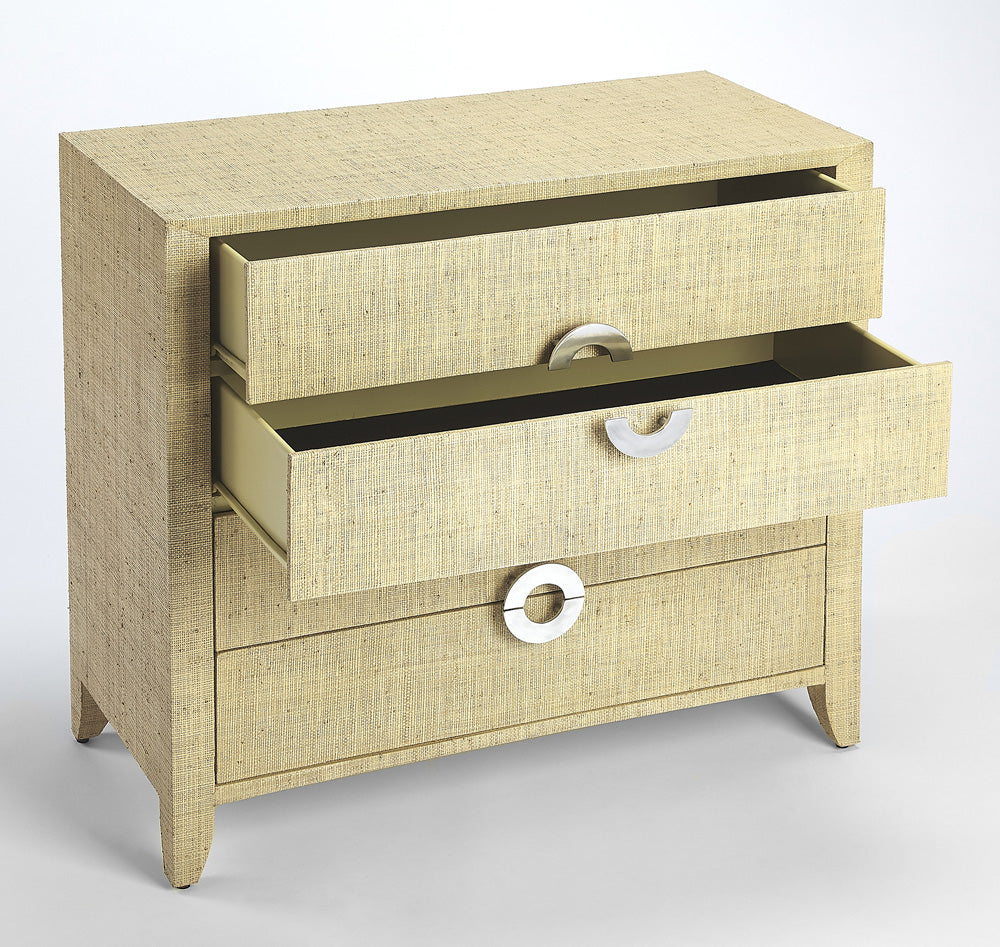 Butler Specialty Company - Amelle 4-Drawer Raffia Accent Chest, Cream, Yellow - 4483349_CLOSEOUT