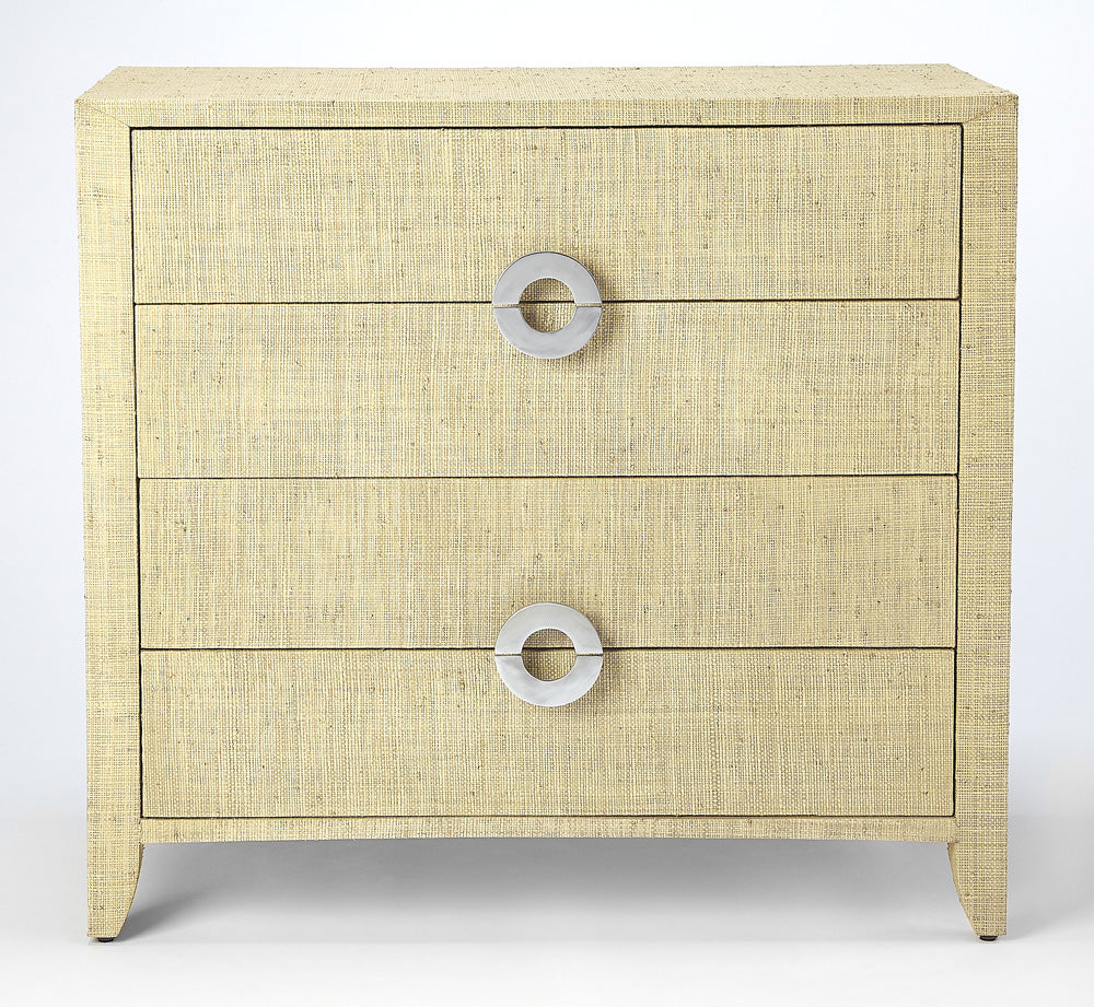 Butler Specialty Company - Amelle 4-Drawer Raffia Accent Chest, Cream, Yellow - 4483349_CLOSEOUT
