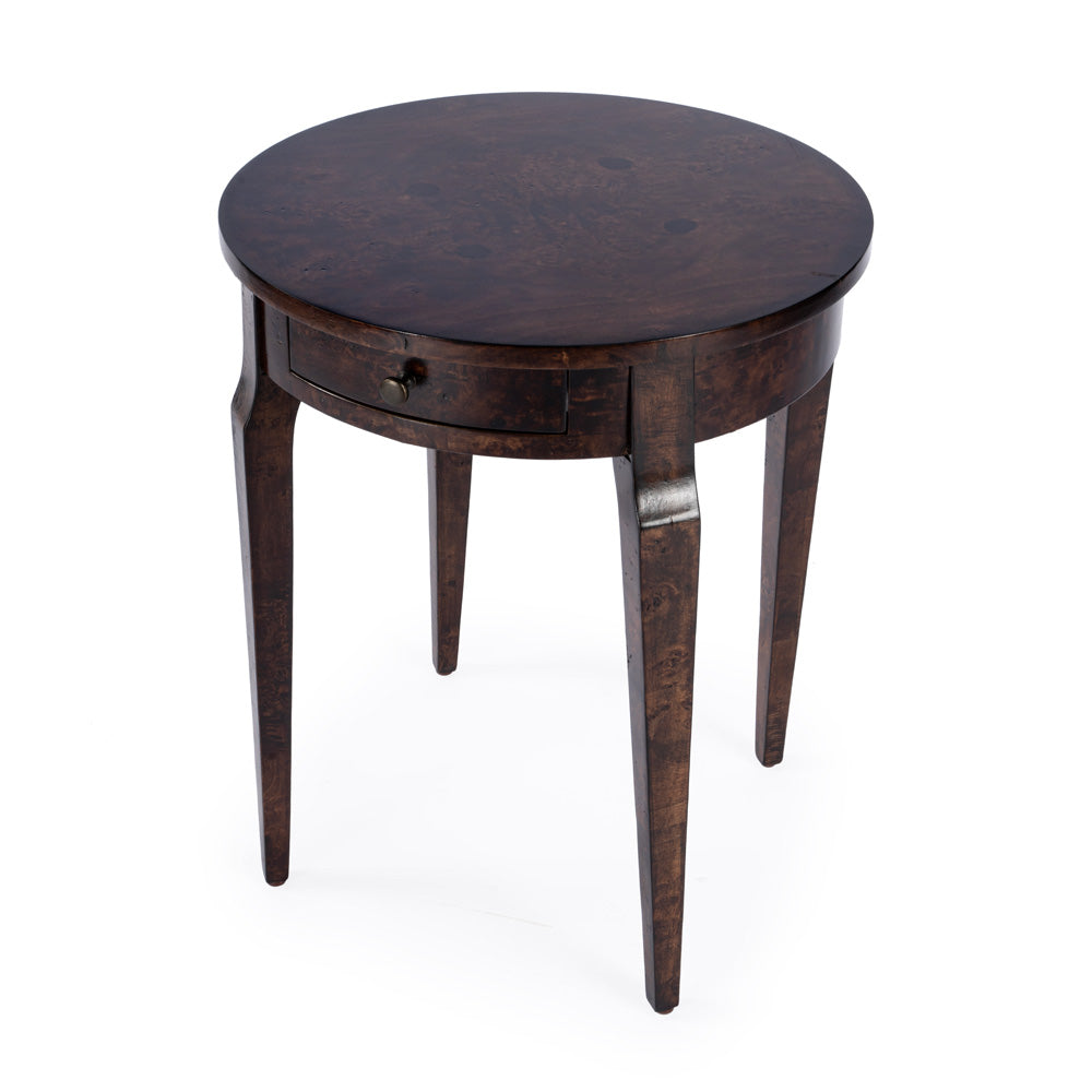 Butler Specialty Company - Heritage - Archer 20 in. W Round Wood 1 Drawer Burl Side Table, Dark Brown - 341446