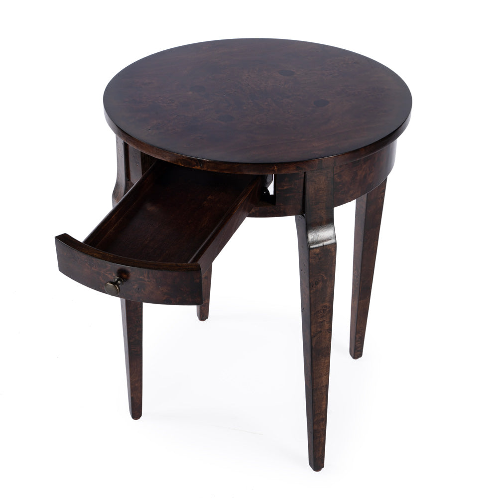 Butler Specialty Company - Heritage - Archer 20 in. W Round Wood 1 Drawer Burl Side Table, Dark Brown - 341446