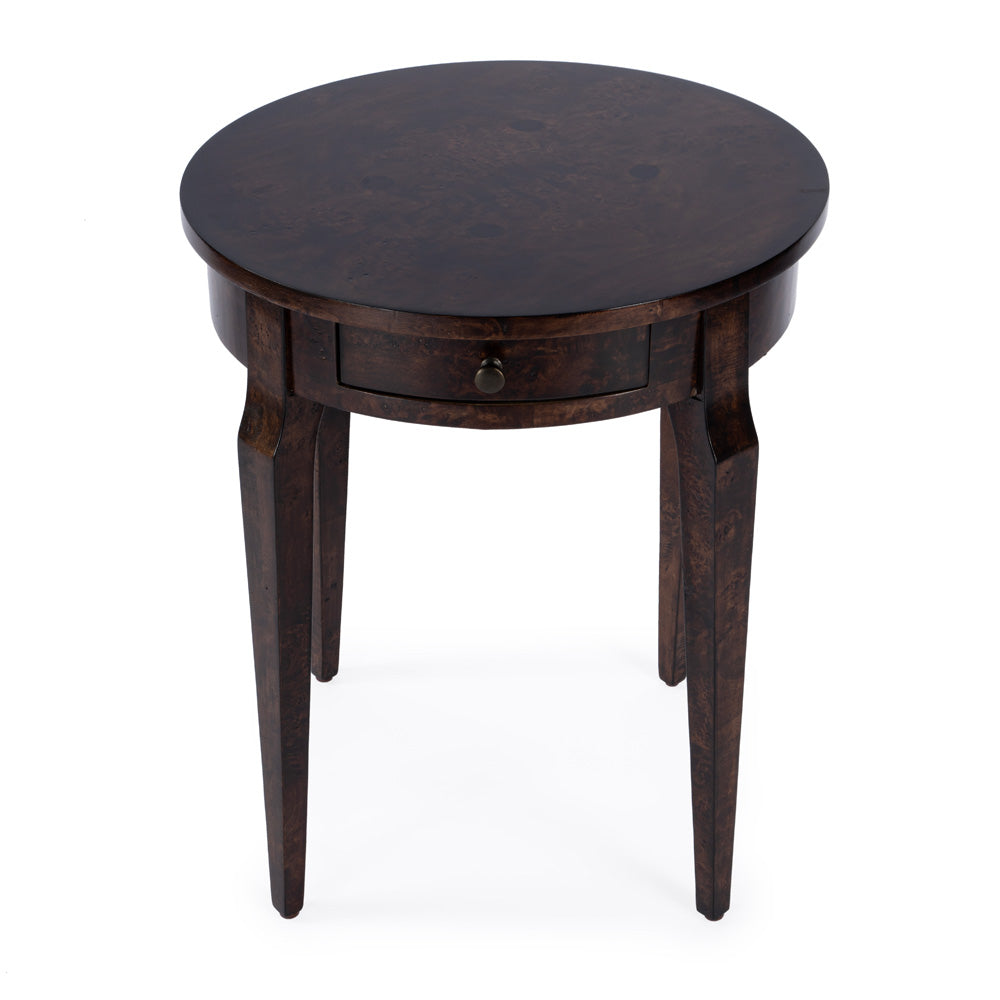 Butler Specialty Company - Heritage - Archer 20 in. W Round Wood 1 Drawer Burl Side Table, Dark Brown - 341446