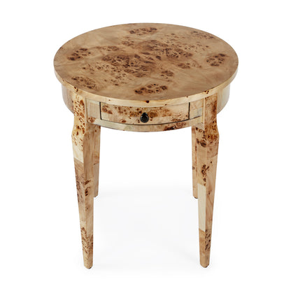 Butler Specialty Company - Heritage - Archer 20 in. W Round Wood 1 Drawer Burl Side Table, Light Brown - 341443