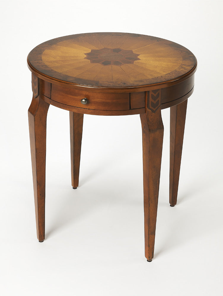 Butler Specialty Company - Heritage - Archer 20 in. W Round Wood 1 Drawer Burl Side Table, Medium Brown - 341101