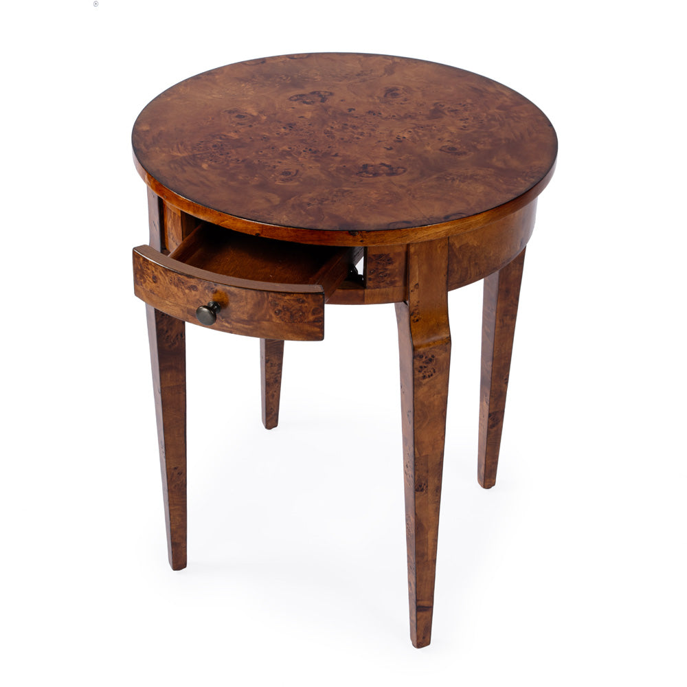 Butler Specialty Company - Heritage - Archer 20 in. W Round Wood 1 Drawer Burl Side Table, Light Brown - 341442