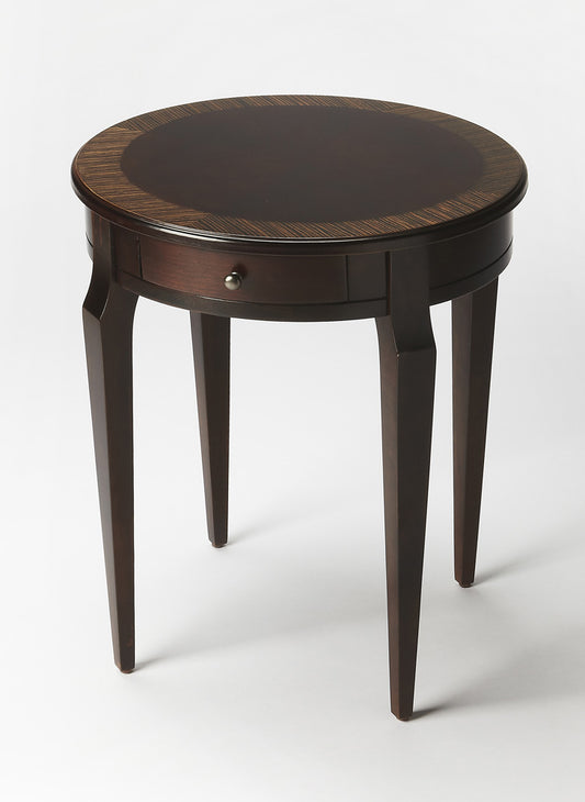 Butler Specialty Company - Heritage - Archer 20 in. W Round Wood 1 Drawer Burl Side Table, Dark Brown - 341211