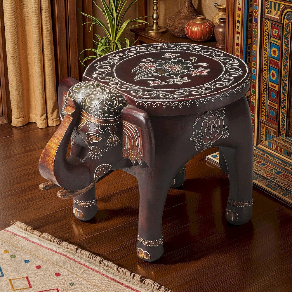 Butler Specialty Company - Artifacts - Botswana 17 in. W Elephant Shaped Hand Painted Wood Side Table, Assorted - 1166290 view 4