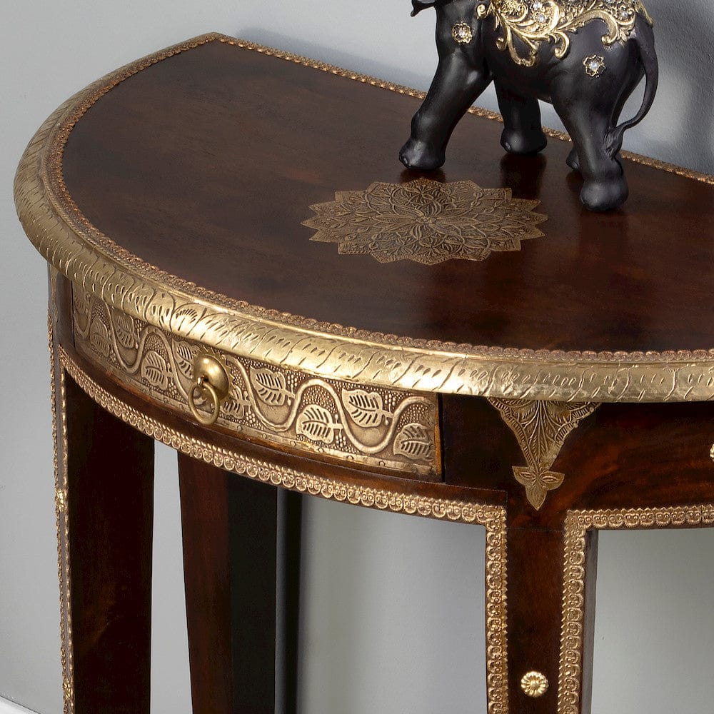 Butler Specialty Company - Artifacts - Ranthore 30 in. W Demilune Wood & Brass Foil 1 Drawer Console Table, Dark Brown - 2054290 view 8