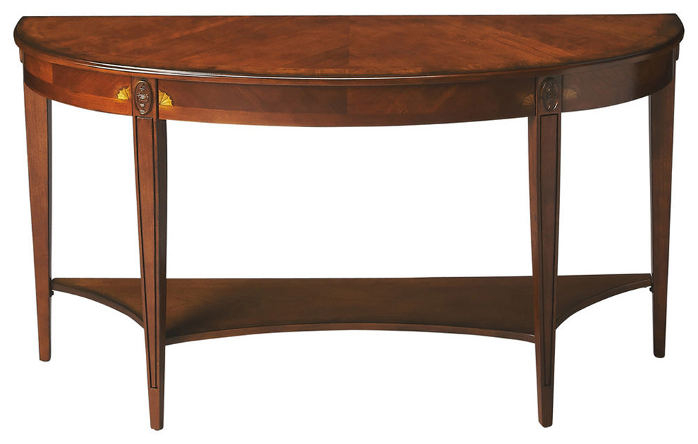 Butler Specialty Company - Astor 54 in. W Demilune Wood Console Table with Lower Shelf, Medium Brown - 4146101