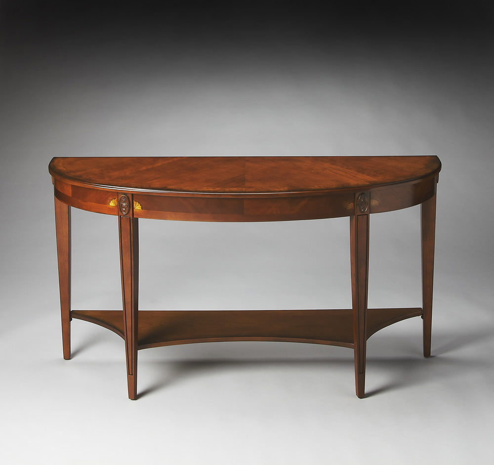 Butler Specialty Company - Astor 54 in. W Demilune Wood Console Table with Lower Shelf, Medium Brown - 4146101