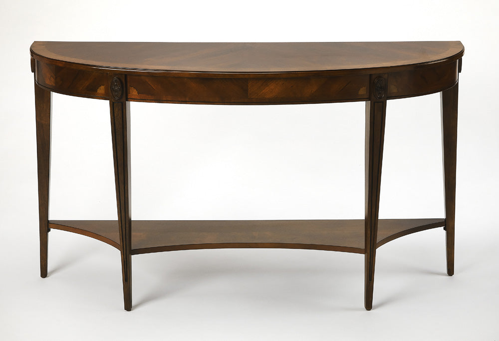 Butler Specialty Company - Astor 54 in. W Demilune Wood Console Table with Lower Shelf, Nutmeg Brown - 4146251