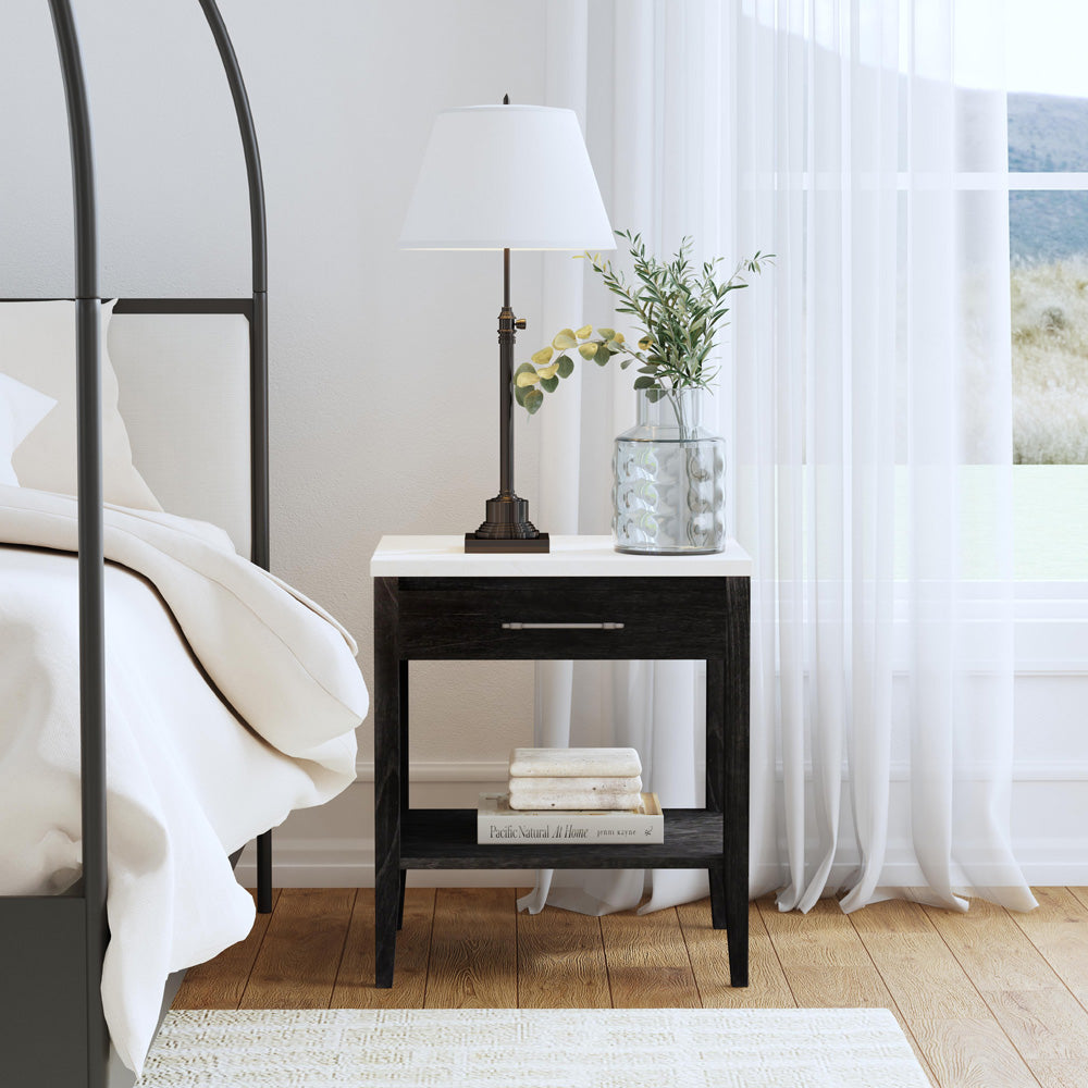 Butler Specialty Company - Averly 22 in. W Rectangular Marble and Wood 1 Drawer Nightstand w Lower Open Shelf, Black - 6294432 view 4