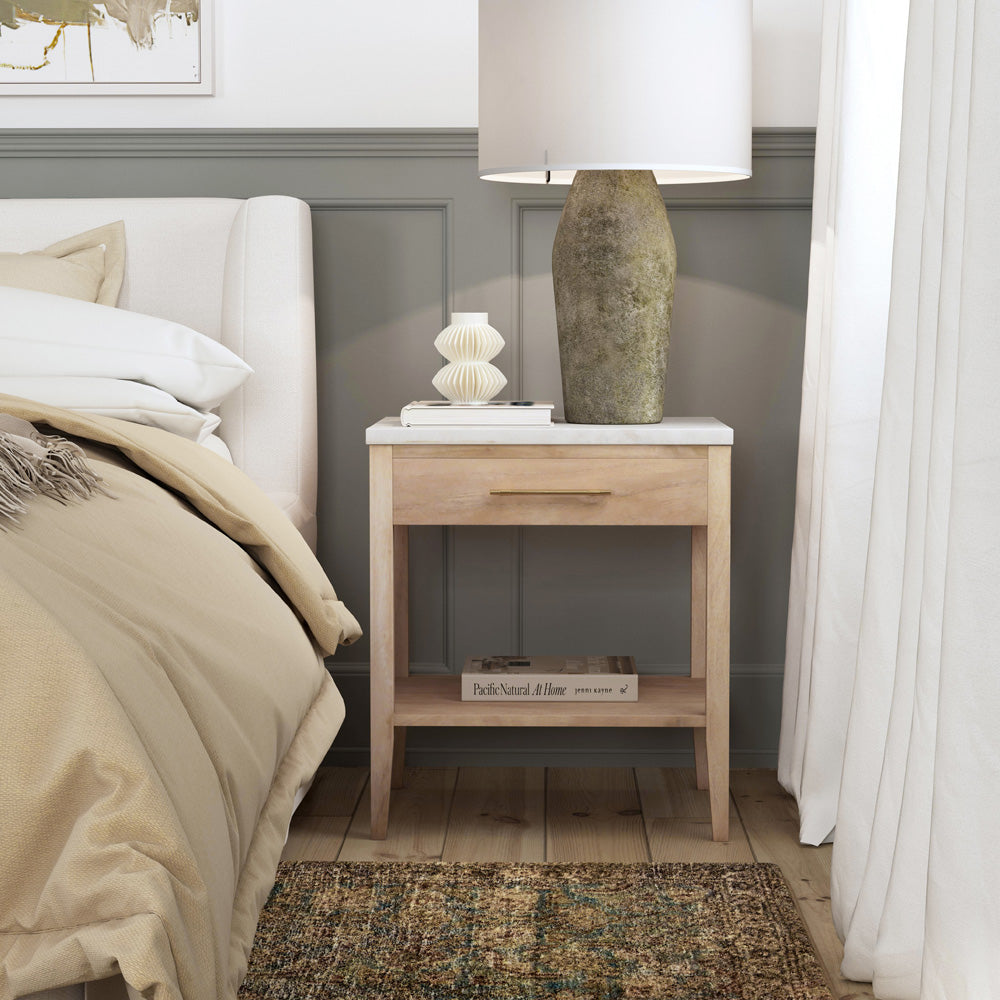 Butler Specialty Company - Averly 22 in. W Rectangular Marble and Wood 1 Drawer Nightstand w Lower Open Shelf, Light Brown - 6294455 view 5