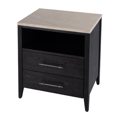 Butler Specialty Company - Averly 22 in. W Rectangular Marble and Wood 2 Drawer Nightstand w Top Open Shelf, Black - 6295432 view 1