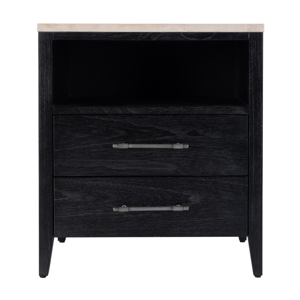 Butler Specialty Company - Averly 22 in. W Rectangular Marble and Wood 2 Drawer Nightstand w Top Open Shelf, Black - 6295432 view 2