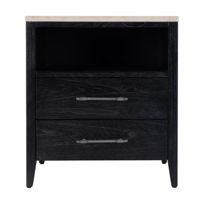 Butler Specialty Company - Averly 22 in. W Rectangular Marble and Wood 2 Drawer Nightstand w Top Open Shelf, Black - 6295432 view 2