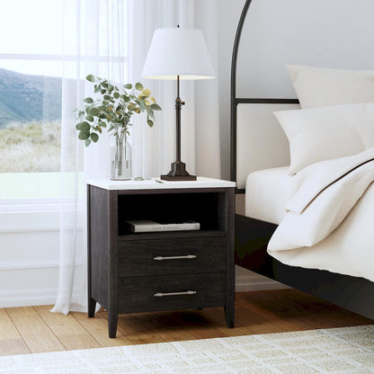 Butler Specialty Company - Averly 22 in. W Rectangular Marble and Wood 2 Drawer Nightstand w Top Open Shelf, Black - 6295432 view 5