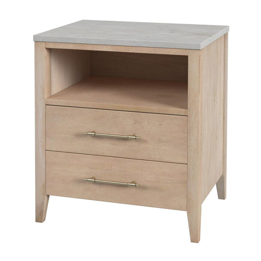 Butler Specialty Company - Averly 22 in. W Rectangular Marble and Wood 2 Drawer Nightstand w Top Open Shelf, Light Brown - 6295455 view 1