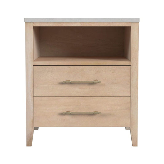 Butler Specialty Company - Averly 22 in. W Rectangular Marble and Wood 2 Drawer Nightstand w Top Open Shelf, Light Brown - 6295455 view 2