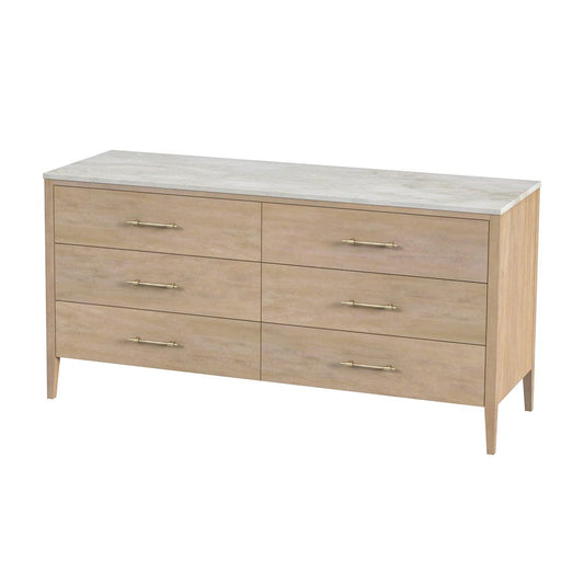 Butler Specialty Company - Averly 64 in. W Rectangular Marble and Wood 6 Drawer Dresser, Light Brown - 6296455 view 1