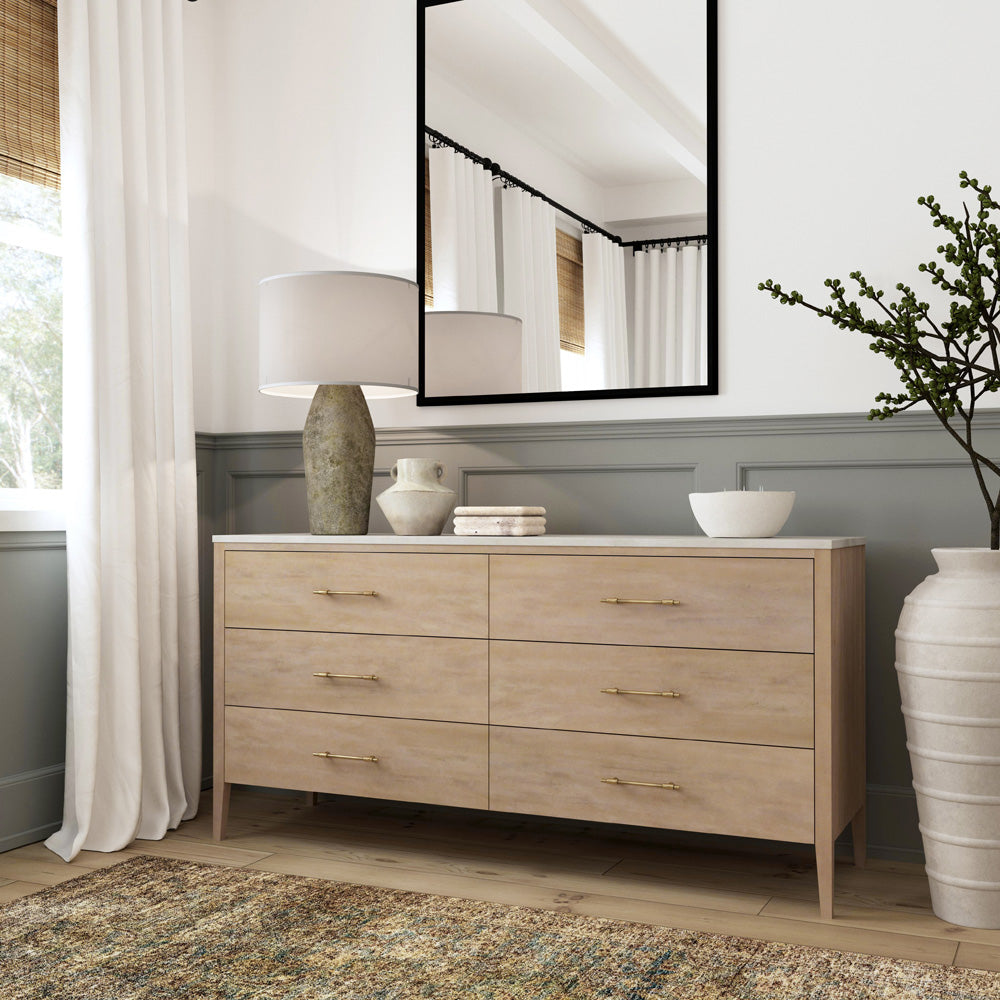 Butler Specialty Company - Averly 64 in. W Rectangular Marble and Wood 6 Drawer Dresser, Light Brown - 6296455 view 2