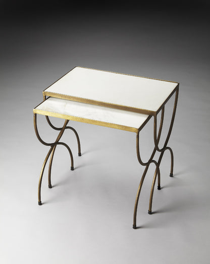 Butler Specialty Company - Bacchus Rectangular Marble & Iron Set of 2 Nesting Tables, White/Gold - 3309025