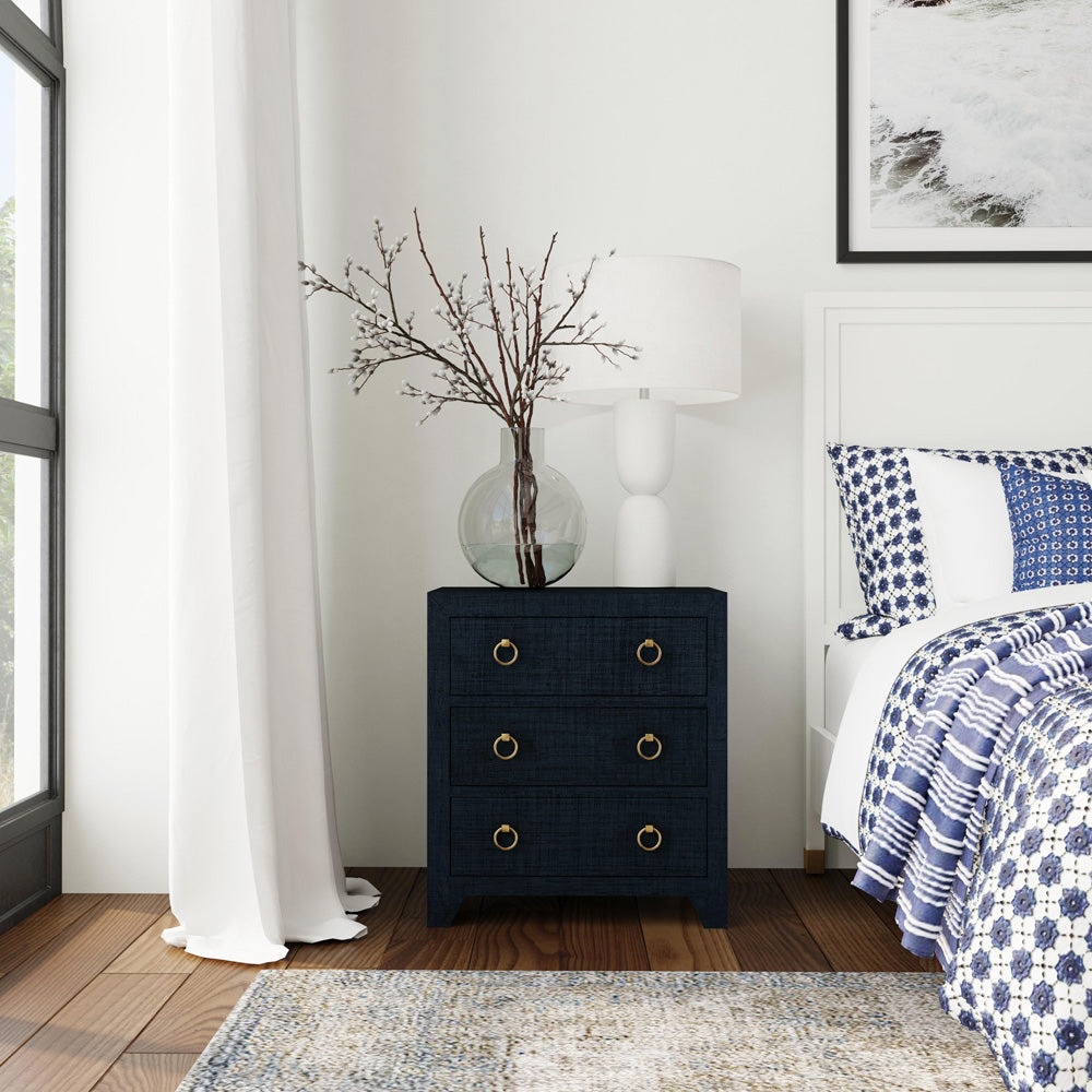 Butler Specialty Company - Bar Harbor - Bar Harbor 25 in. W Rectangular Raffia 3 Drawer Nightstand, Navy Blue - 5667410