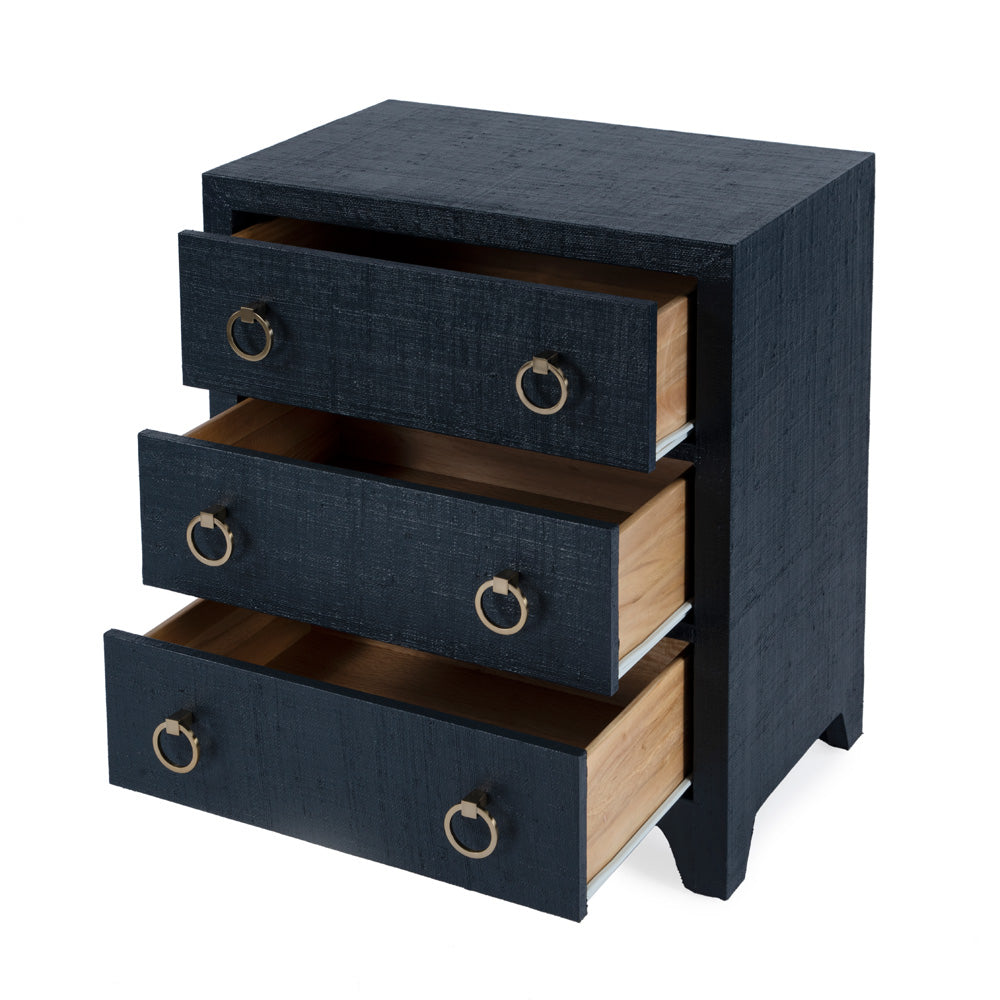 Butler Specialty Company - Bar Harbor - Bar Harbor 25 in. W Rectangular Raffia 3 Drawer Nightstand, Navy Blue - 5667410
