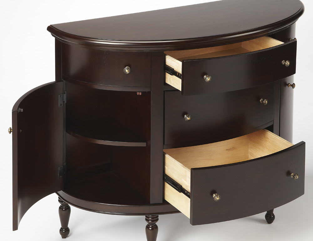 Butler Specialty Company - Bedford 41 in. W Demilune Wood 5 Drawer 2 Door Console Table, Dark Brown - 9347379