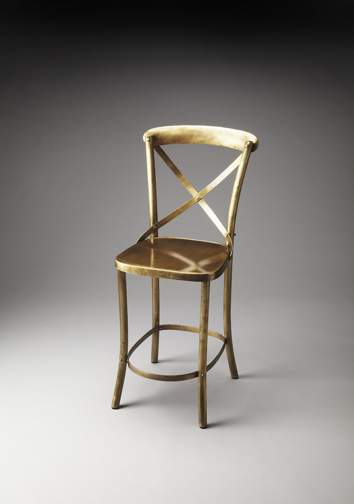 Butler Specialty Company - Bennington 24 in. Seat Height Iron Antique Counter Height Stool with Back & Footrest, Gold - 3432330