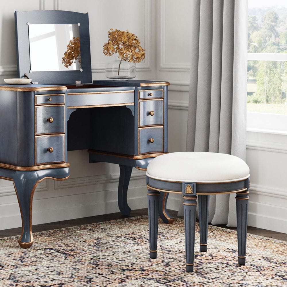 Butler Specialty Company - Bernadette 18.5 in. Seat Height Round Upholstered and Wood Traditional Vanity Stool, Blue - 1250483 view 4