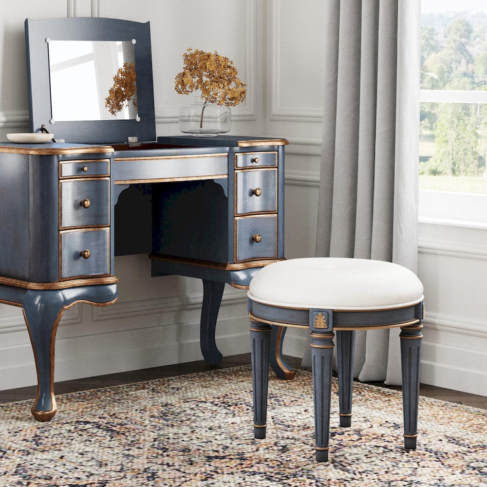 Butler Specialty Company - Bernadette 18.5 in. Seat Height Round Upholstered and Wood Traditional Vanity Stool, Blue - 1250483 view 5