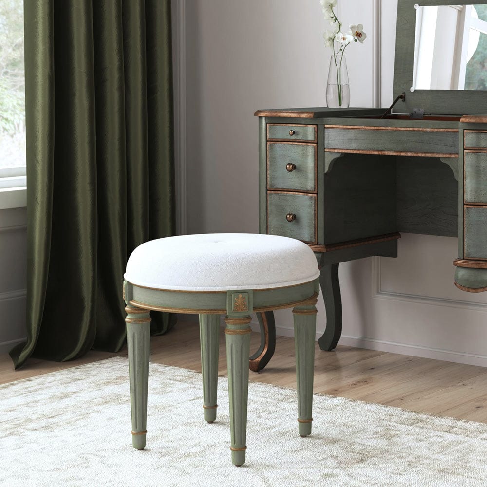 Butler Specialty Company - Bernadette 18.5 in. Seat Height Round Upholstered and Wood Traditional Vanity Stool, Green - 1250482 view 4