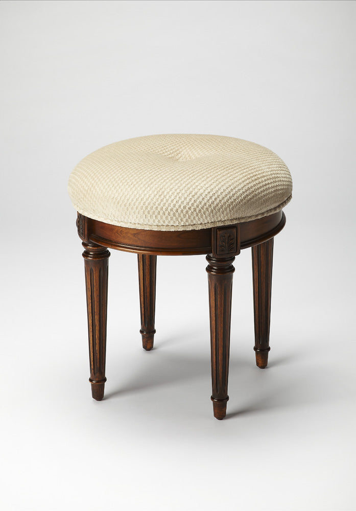 Butler Specialty Company - Bernadette 18 in. W Round Upholstered Vanity Stool, Medium Brown - 1250101