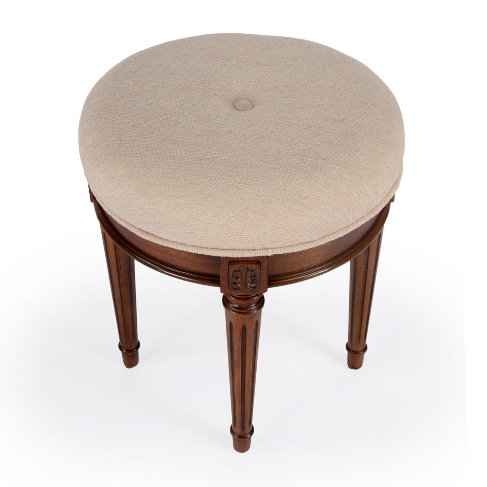 Butler Specialty Company - Bernadette 18 in. W Round Upholstered Vanity Stool, Medium Brown - 1250101