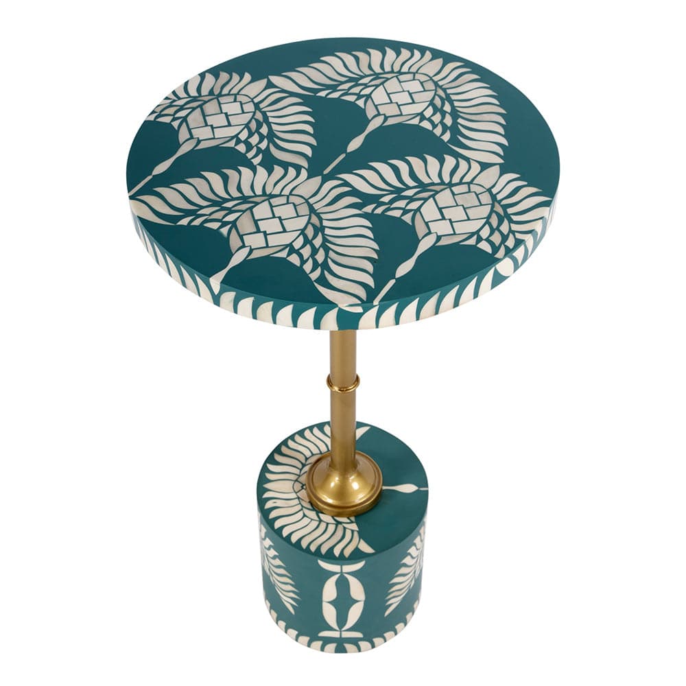 Butler Specialty Company - Bethel 14 in. W Round Bone Inlay and Iron Side Table, Teal - 5827481 View 3