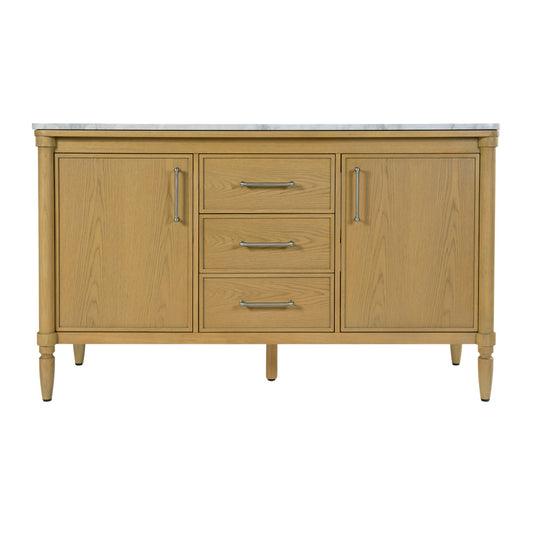 Butler Specialty Company - Bianca 60 in. W Wood & Marble Double Sink Bathroom Vanity, Light Brown - 5991492 view 2