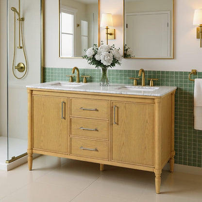 Butler Specialty Company - Bianca 60 in. W Wood & Marble Double Sink Bathroom Vanity, Light Brown - 5991492 view 4