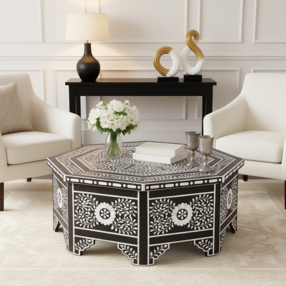 Butler Specialty Company - Blackwell 40.25 in. W Octagonal Bone In-Lay 1 Drawer Coffee Table, Black, White - 5962318 view 2