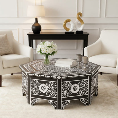 Butler Specialty Company - Blackwell 40.25 in. W Octagonal Bone In-Lay 1 Drawer Coffee Table, Black, White - 5962318 view 2