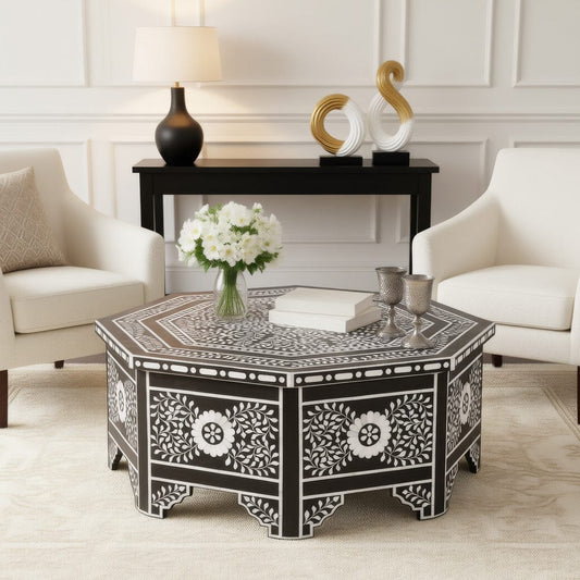 Butler Specialty Company - Blackwell 40.25 in. W Octagonal Bone In-Lay 1 Drawer Coffee Table, Black, White - 5962318 view 2